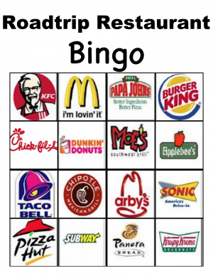 Roadtrip Restaurant Bingo