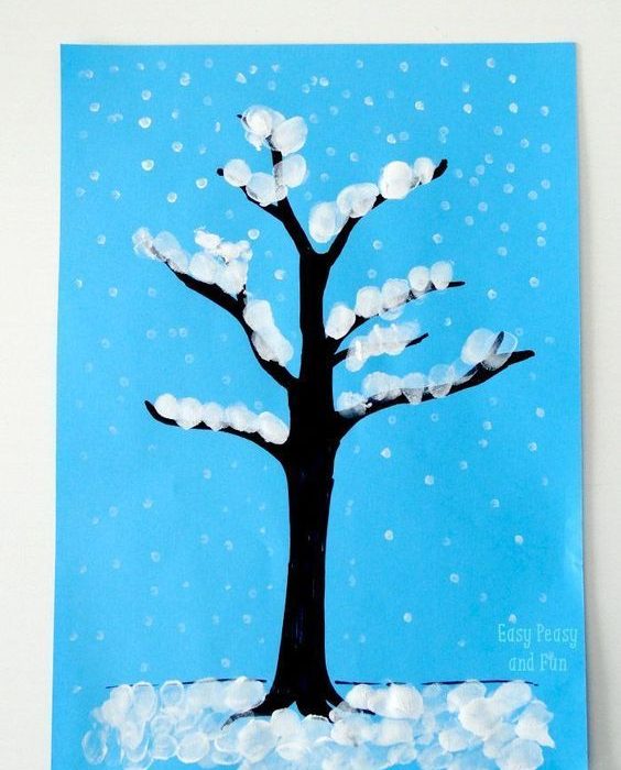 Winter finger print tree for kids